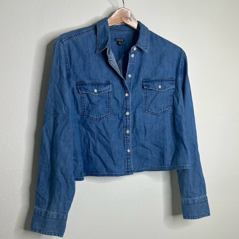 J. Crew Classic Blue Denim Shirt Pearl Snap Closure Size 8